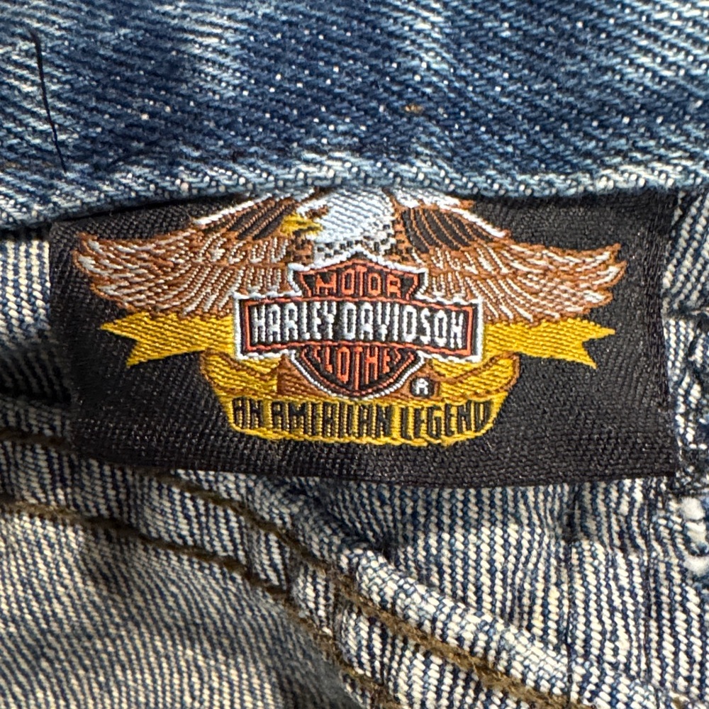Harley-Davidson Blue Jeans with White Floral Design size 10 / 12